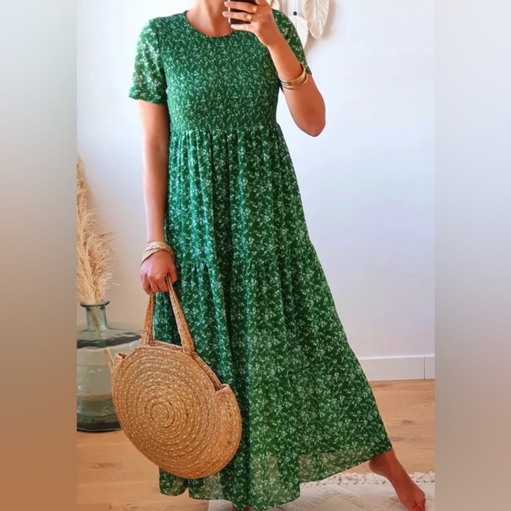 Zara Smocked Floral Maxi Dress Gem
